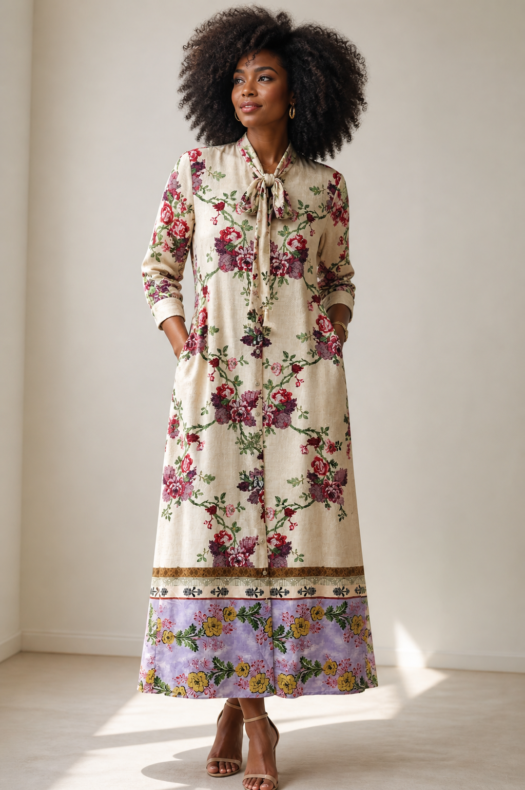OFF white Floral Italian Maxi Dress