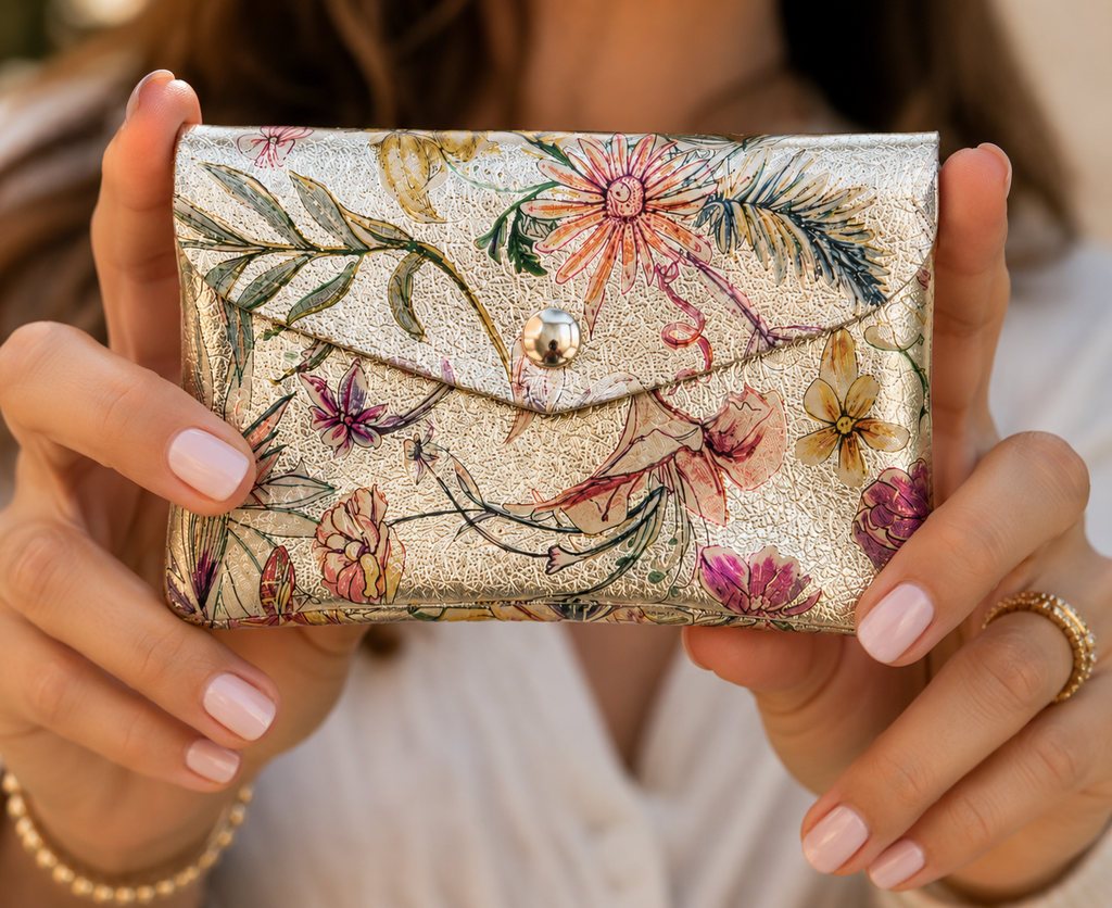 Colorful flower bloom italian wallet