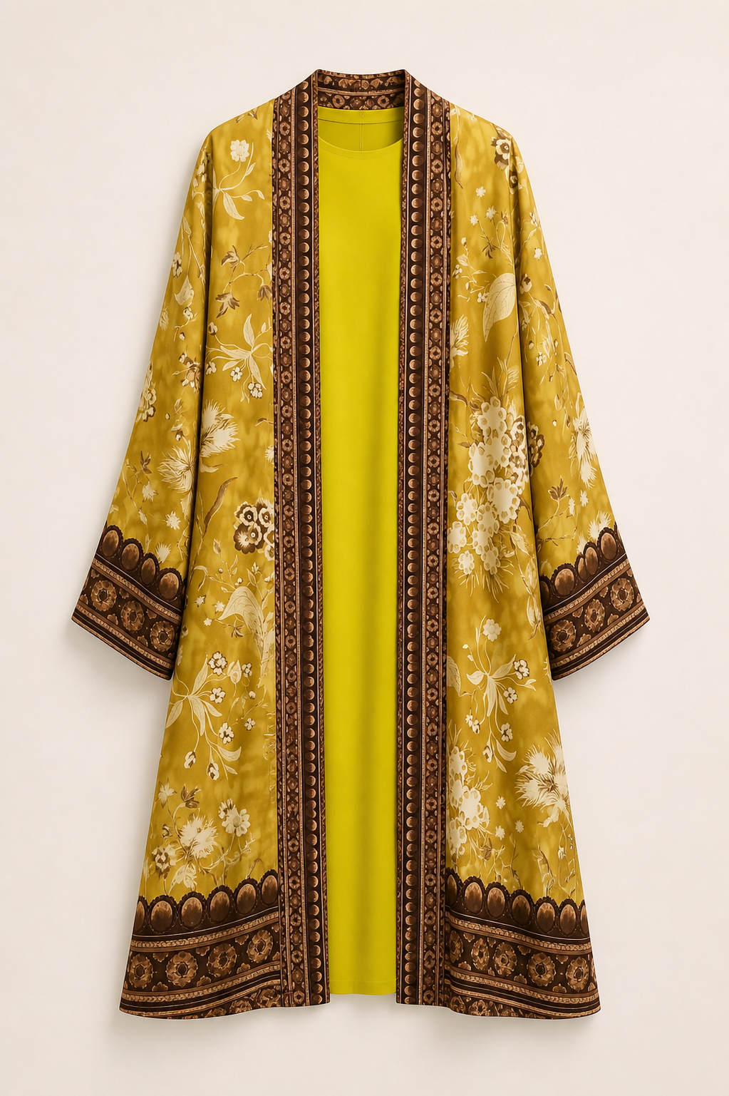 Golden Saffron Viscose Kimono Set – Made in Italy