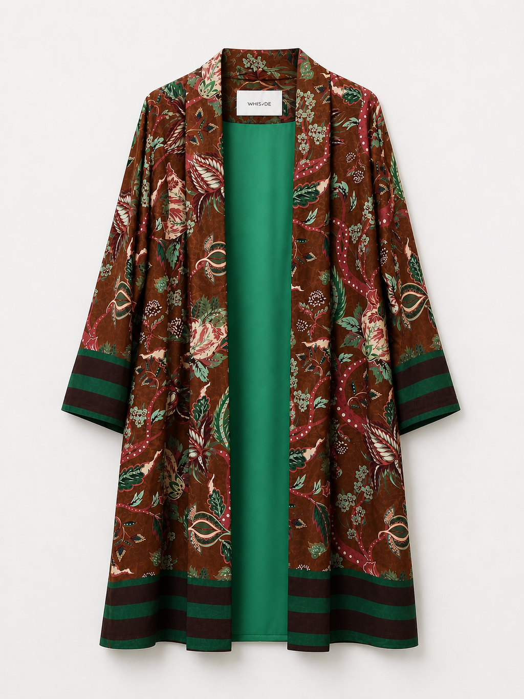 Earthy-burgendy Floral Long Kimono. Made in italy