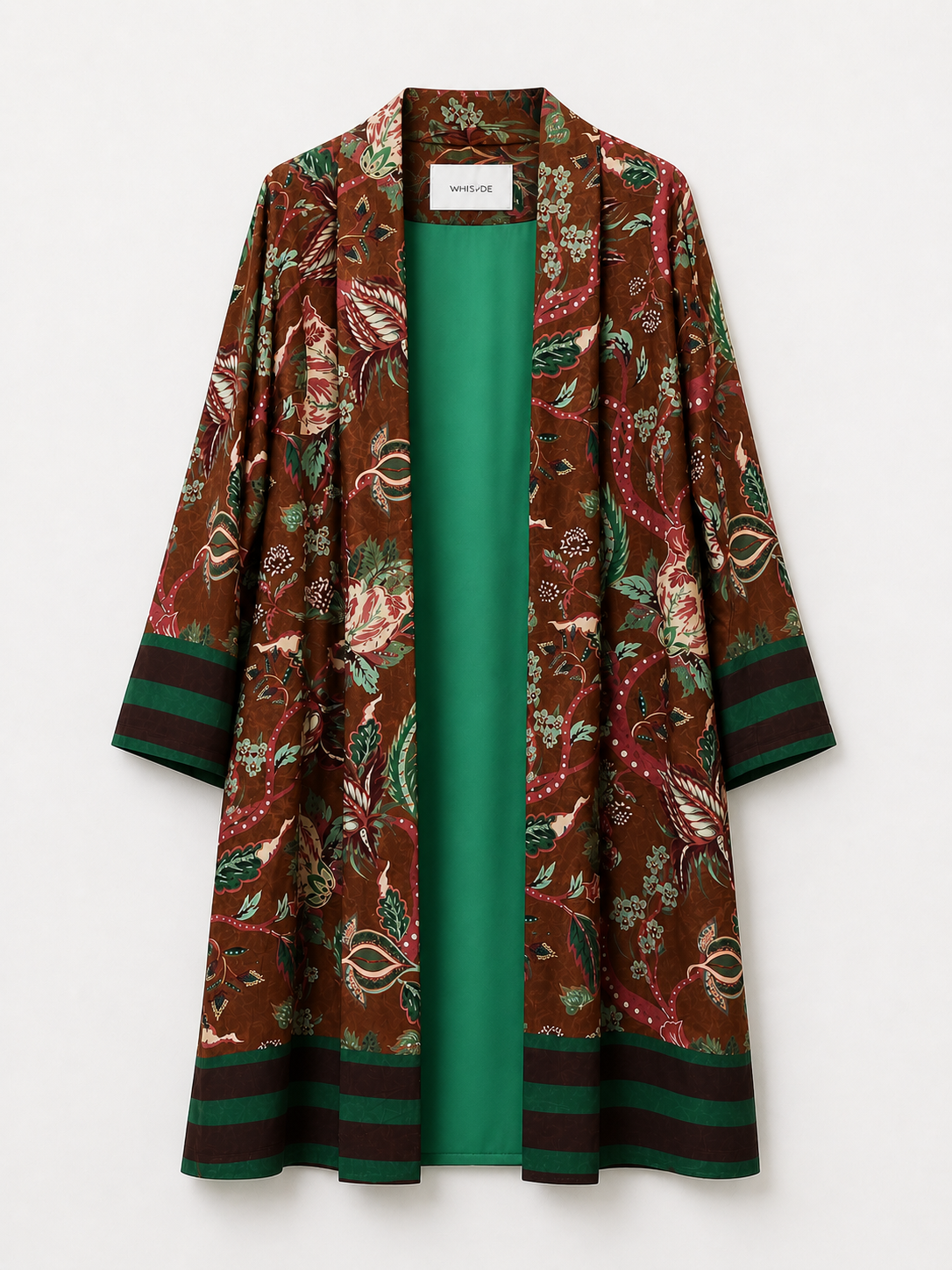 Earthy-burgendy Floral Long Kimono. Made in italy
