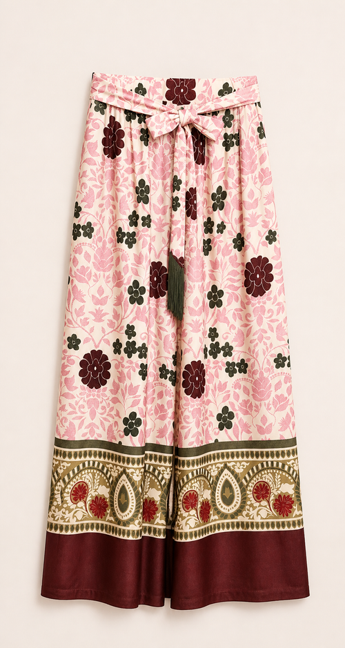 Blush Pink Floral Kimono & Wide-Leg Pants Set